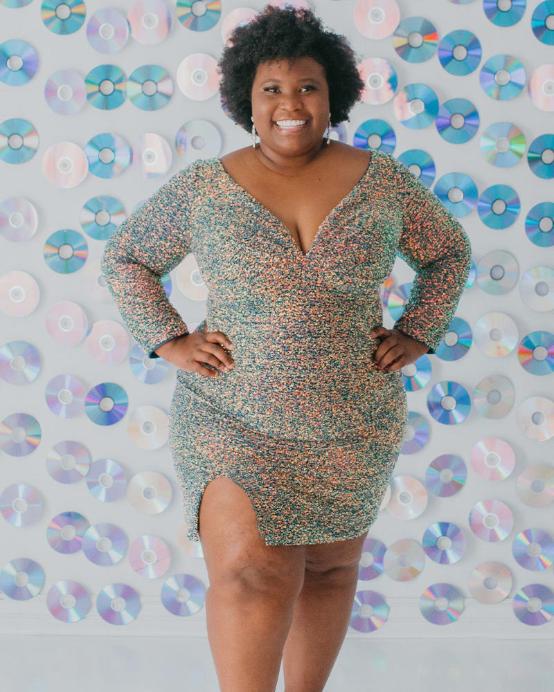 Front of a model wearing a size 26 Illuminate the Night Party Dress in Blue Blitz by Sydney's Closet. | dia_product_style_image_id:250686